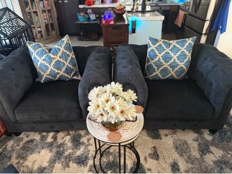 Dark Gray Tufted Fabric Sofa