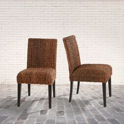 2 Rattan Woven Chairs With Solid Mahogany Frame 