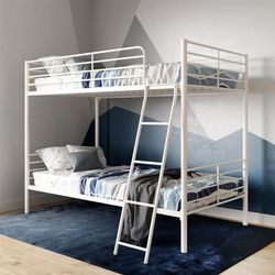 Mainstays Small Spaces Twin-over-Twin Low Profile Junior Bunk Bed, White, New In Box