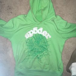 Green Web Sp5der Hoodie Large