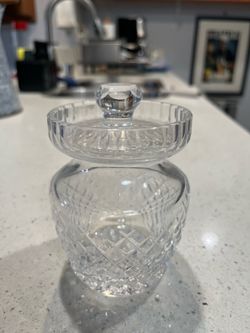 Vintage Clear Cut Glass Jam Jar / Condiment Dish with Lid