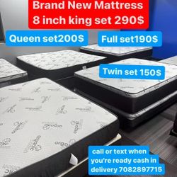 Huge sale for Mattress And Box Twin size mattress and box 150.$ full 190$ Queen 200$ king 290$. Mattress And Box and frame and headboard. King 580$ Qu