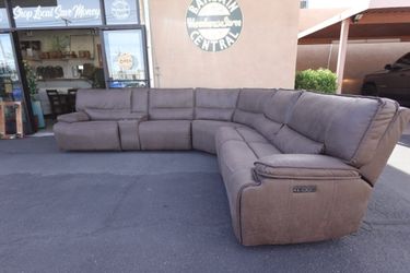 Brower Fabric Power Reclining Sectional Sofa Couch w/ Power Headrests