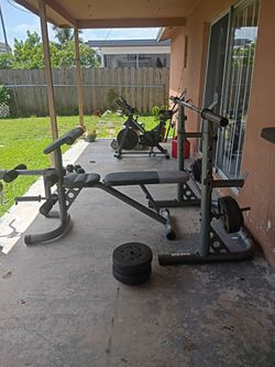 Gym set weights bench press with sanitary bike included