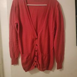 Women's Red Butten Down Cardigan Sweater With Hoodie Size Small