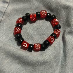 Black And Red Heart Bracelet Handmade 