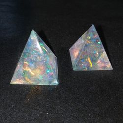 Iridescent crystal ice resin pyramids home office decor figurines collectables 