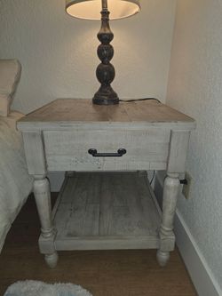 🛏️ Matching Farmhouse Nightstands + USB Lamps (Set of 2) 🛏️