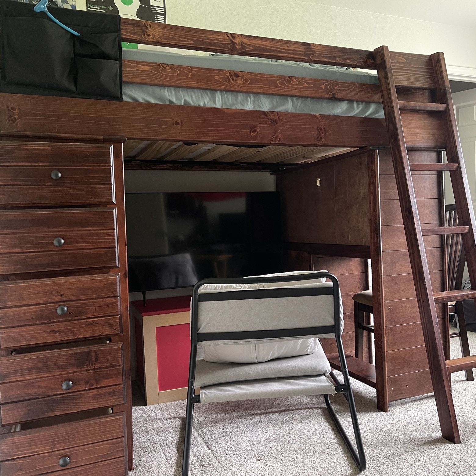 Twin Loft Bed With Desk, Shelves And Storage Drawers