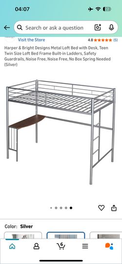 Twin size Metal Loft Bed with Desk & Ladder – Great Condition