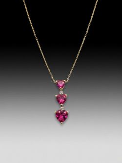 Triple Ruby Heart Pendant w/ 10k Yellow Gold Necklace (1.1 dwt)