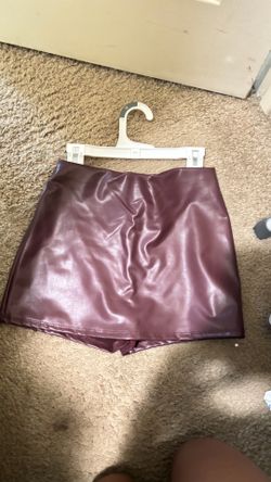 Burgundy Faux Leather Skort