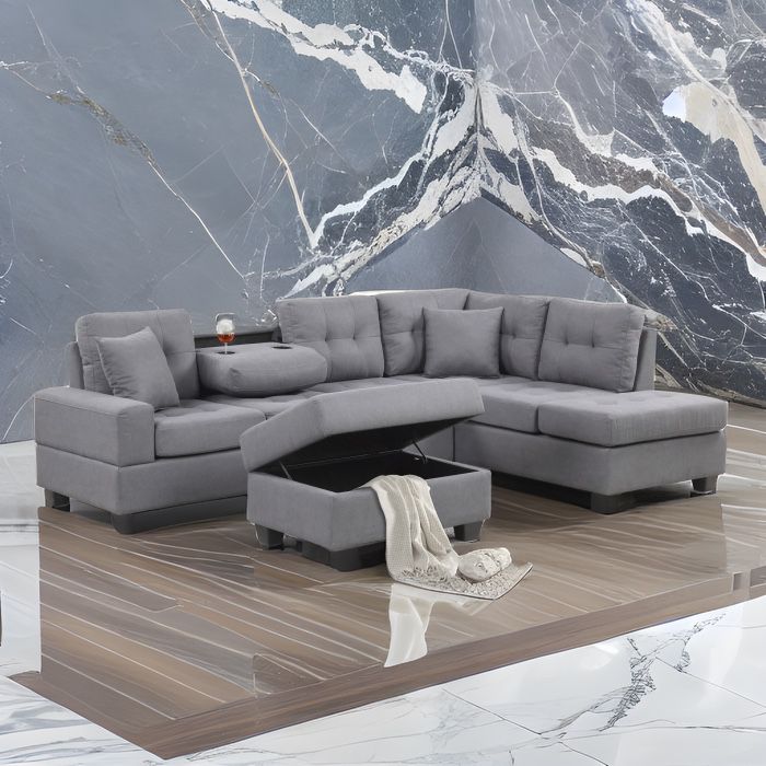 Gray  Sectional with Storage Ottoman $699