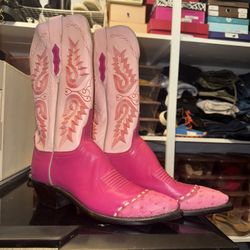 RARE LUCCHESE WOMEN'S SZ 7.5 BARBIE - OSTRICH TOE LEATHER COWGIRL BOOTS