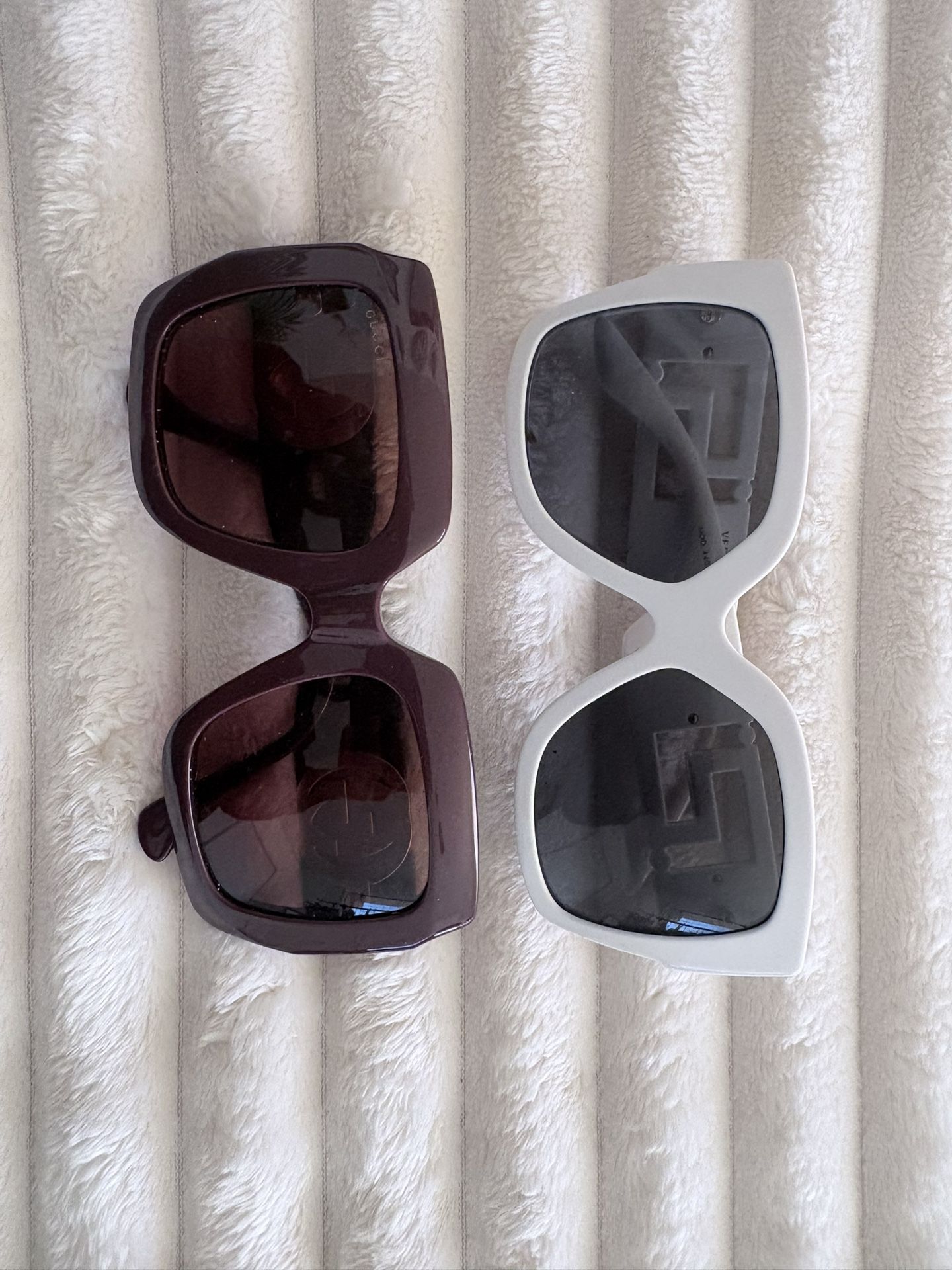 Burgundy Gucci Sunglasses And White Versace Sunglasses