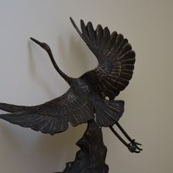 Toyo Chinese Bronze Crane in Flight Statue 