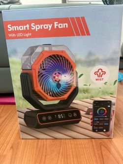 Smart 10000mAh Rechargeable Rotating Misting Camping Fan with RGB LED Light