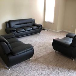 Brand New Black Leather Sofa + Loveseat - Chair | Pay After Delivery 🚚
