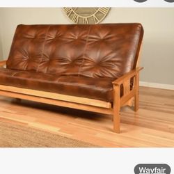 Futon Queen (brown Leather & brown stained frame) 