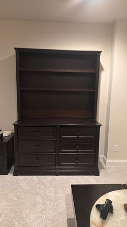 Dark Wood Dresser with Hutch Bookcase