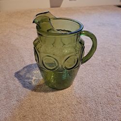 Vintage Green Glass Water/ Ice Tea Pitcher