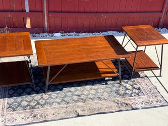 Wood and Metal 3-Piece Table Set