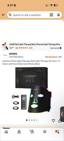 Led Face Mask Light Therapy, Red Light Therapy for Face, 7-1 Colors LED Facial Skin Care Mask, Blac