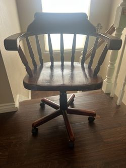 Vintage Solid Wood Swivel Desk Chair - Handmade, Sturdy