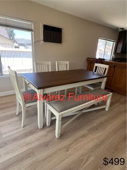 Dining table set with bench