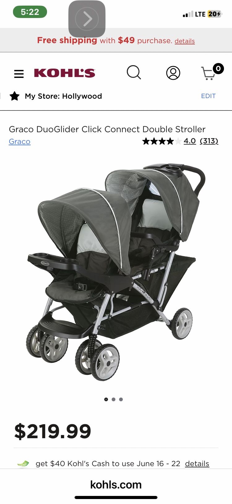 Grace Duo Glider Click Connect Double Stroller