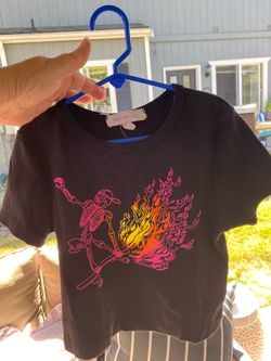 Obsessive Love Women’s size S Black Graphic T-shirt Top Cropped Skateboard Skeleton Bright Colors