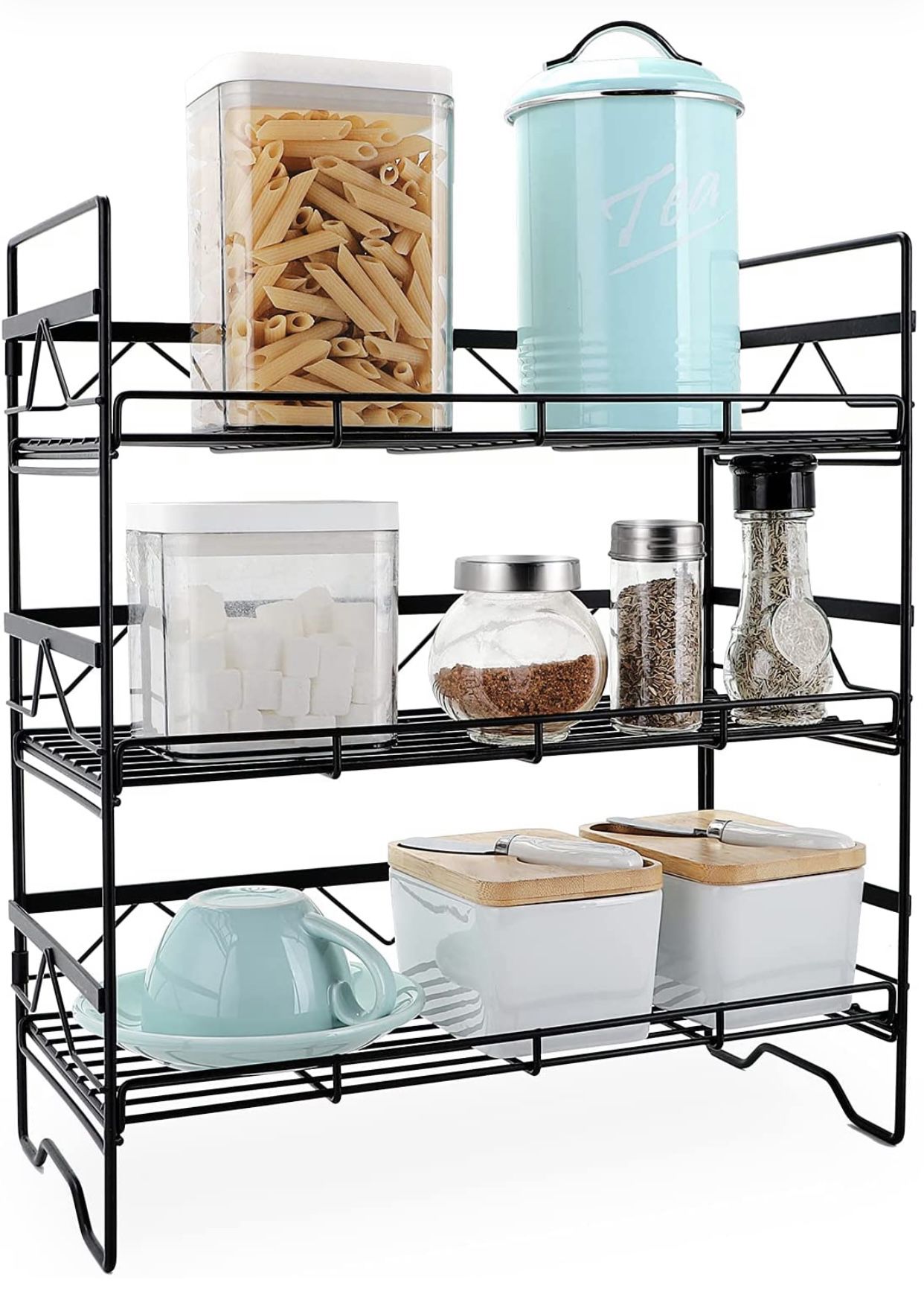 Spice Rack Organizer for Countertop, 3 Tier Foldable Standing Storage Rack 