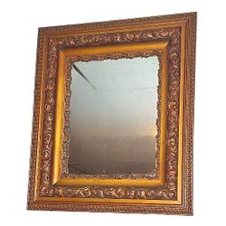 Large Antique Gold Mirror Carved wood 31"X27"