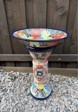 Mexican Talavera Birdbath Décor, Pottery, Clay Pot, Planter.