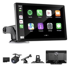 9" Wireless Apple Carplay Screen for Car with 4K Dash Cam, Portable Apple Carplay & Android Auto with 1080p Backup Camera DVR, Voice Control/GPS Navig