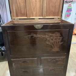 Carved Storage Chest W/ 3 Drawers 