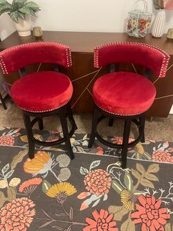 Set of 2 red velvet swivel counter stools-Mint Condition