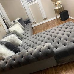 Royal Gray Velvet RAF Sectional /couch /Living room set