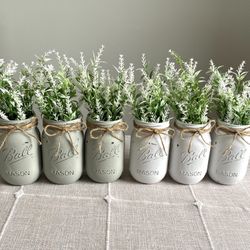 Chalk Painted & Distressed Mason Jar Vases 6 For $32