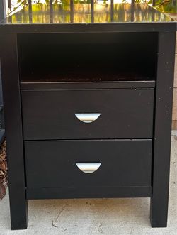Black Nightstand with 2 Drawers + Open Storage