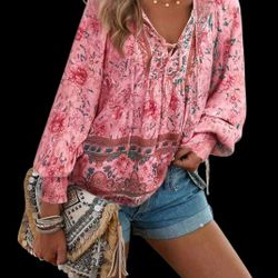 Women's XXL Pink Boho Top