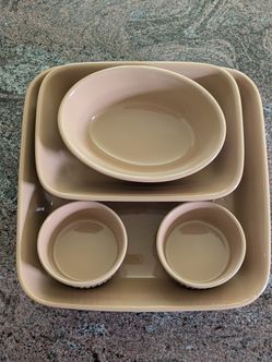 Vintage Set Of 5 Mason Cash Beige Ceramic Stoneware Baking Dish ( Made In Portugal)