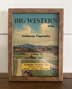 Vintage Big Western Brand California Vegetables Framed Crate Label No Glass Farmhouse Home Decor