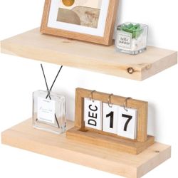Marsmiles Natural Wood Floating Shelves | Unfinished Wood Wall Shelves Set of 2 | 16" W x 6.7" D Rustic Wooden Floating Shelves for Bathroom Kitchen L