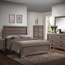 Queen Grey / Light Brown Bedroom Set Bed