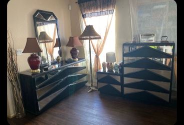 Black beveled mirror dresser 4 piece
