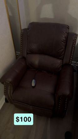 Brown Leather Power Lift Recliner Chair