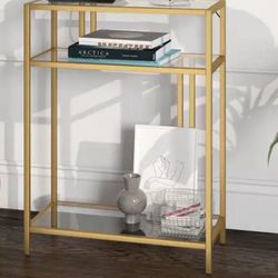 Console Table - Brass with Glass Shelves