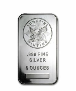 5 oz .999 Fine Silver Bar – Sunshine Minting (MintMark SI Security) - Solid Bullion