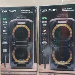Double 10" Woofers.  Loud Bluetooth Kareoke Party Speakers By Dolphin.  Free Wireless 🎤.  Brand New 